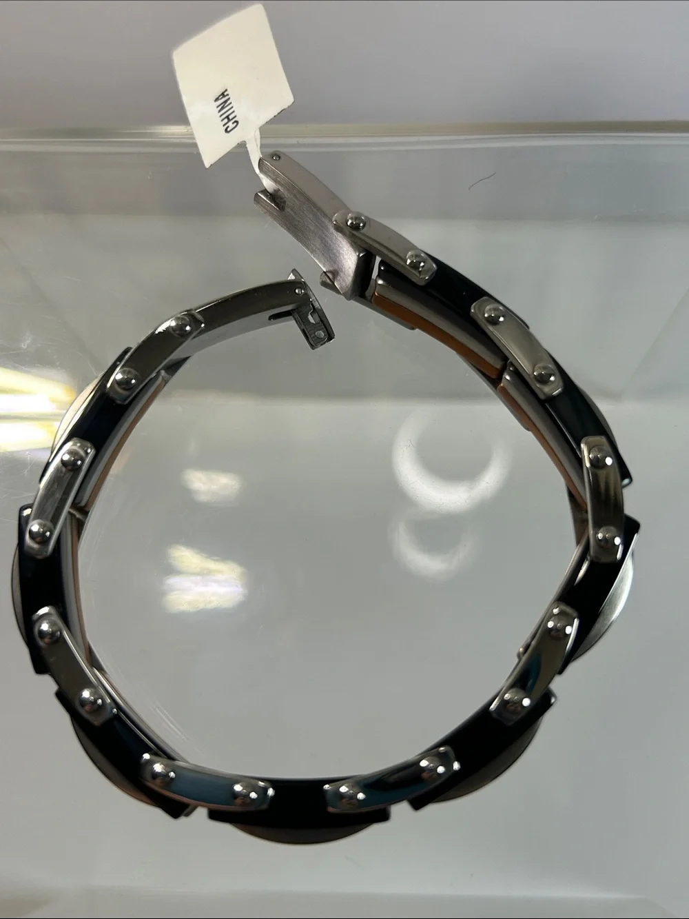 NWT Tri Color Stainless Steel Link Bracelet With Fold Over Clasp